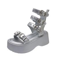 Sandalias Plateforma de Plata para Mujer 2025 Verano Versátiles Zapatos de Muffin de Moda con Suela de Caña Alta - details 1