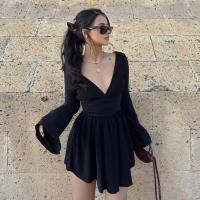 Elegante Vestido Mini para Mujer de Color Sólido Cintura Ajustada, Manga Larga, Estilo Kpop Y2k - details 1