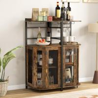 Mueble bar con puertas de malla metálica, aparador de vino con estante ajustable, botellero esquinero para - details 1