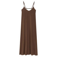 TRAFZA-vestidos Midi elegantes de verano para mujer, estilo pijama, lisos, sin mangas, con espalda descubierta y cuello en V, vestido plisado con tirantes drapeados - details 7