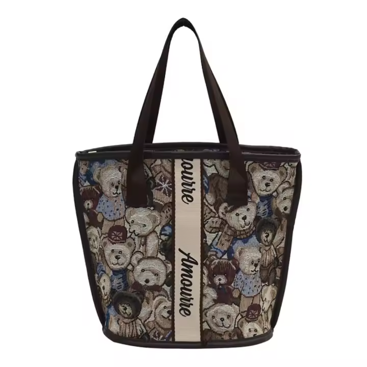 Bolsa de aseo bordada para viaje, bolso cuadrado pequeño de gran capacidad con diseño de oso pequeño de gran valor estético para maquillaje - 1