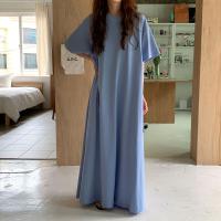 Vestido de Manga Larga de Verano Azul Cintura Alta A-Línea Diseño Coreano Moda de Mujer para Romper - details 0