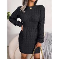 Vestidos de ganchillo para mujer, sexys, atrevidos, ajustados, cortos, de punto, cuello redondo, trenzados, Twist X, otoño e invierno - details 8