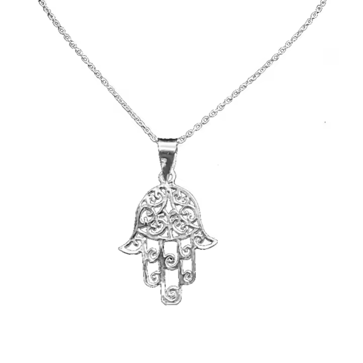Colgante de Plata de Ley 925 Mano de Fátima Hamsa 25mm con Cadena de Plata de Ley de 40 a 45cm - 1