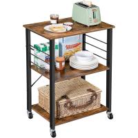 Estantería de Cocina con Ruedas, Carrito de Servicio de 3 Niveles, Estantería para Microondas, Horno, Tostadora, Marco de Metal con 6 Ganchos, Marrón Rústico y Negro - details 7
