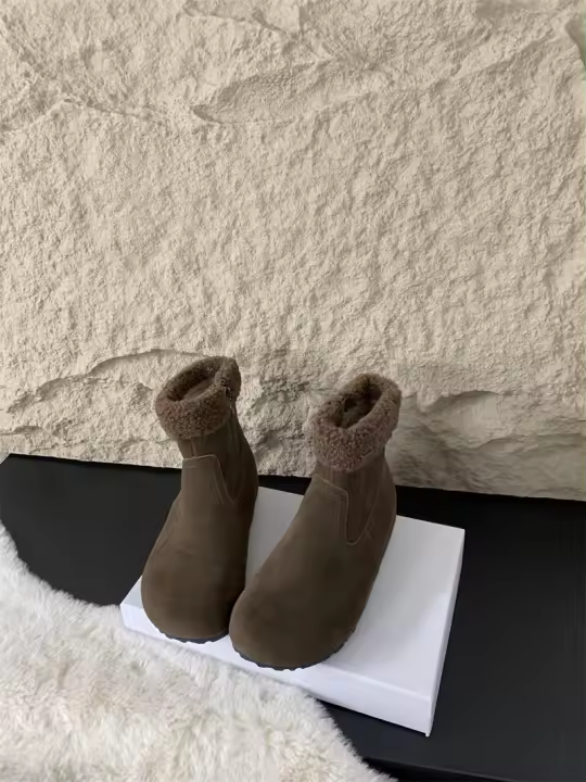 Nuevas botas cortas de lana de cordero retro, botas de nieve cálidas de felpa - 1