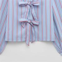 Camisa a rayas de popelina estilo dulce con cuello en V holgado 2025 decorada con lazo, novedades de verano, ropa de mujer - details 3