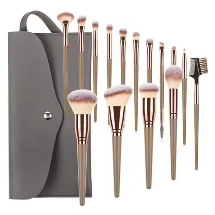 Juego de brochas de maquillaje, Set completo de 15 piezas, color dorado champán, para base de maquillaje - 1