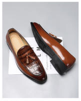 Británico pequeños zapatos de cuero de los hombres jóvenes puntiagudo borla beanie zapatos mocasines - details 5