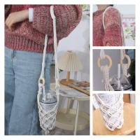 Bolsa de red para botella colgante bohemia, soporte para botella de agua tejido a mano, cuerda de algodón, soporte decorativo para taza de café - details 9