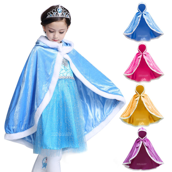 Capa de Elsa para niñas, chal de terciopelo con capucha de dibujos animados, ropa de princesa azul, invierno, 2025