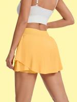Falda de Yoga y Tenis de Cintura Alta para Mujer con Pantalones Cortos Incorporados, Dobladillo con Volantes y Bolsillos Laterales - Ropa Deportiva Elástica para Gimnasio, Entrenamiento y Uso Diario - Amarilla - details 1