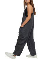 Mono informal de verano sin mangas con pernera ancha para mujer, pantalones de color liso con peto, mono culotte con bolsillos - details 6