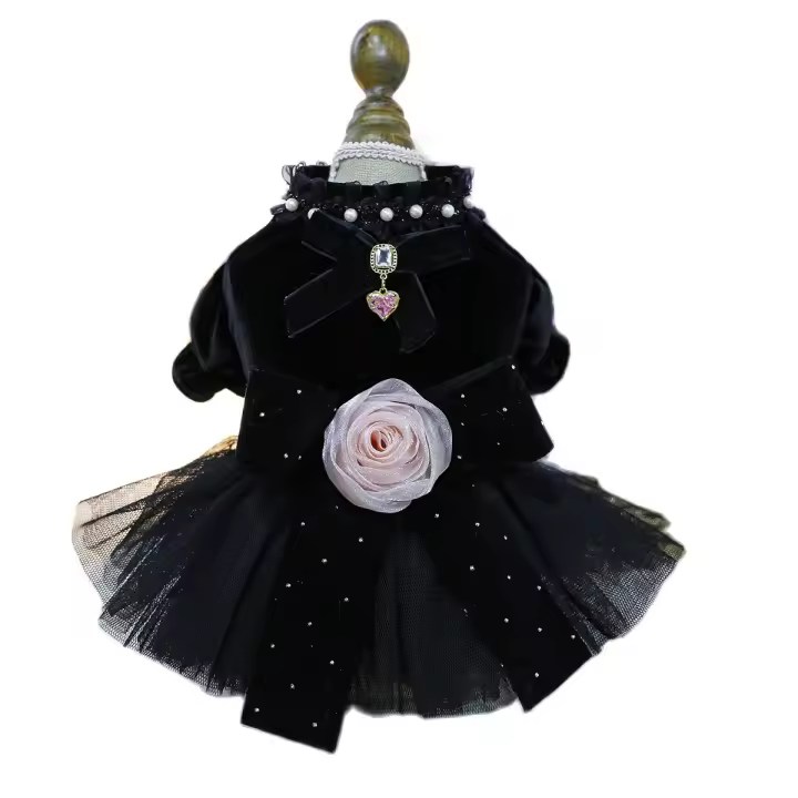 Vestido De Novia De Rosa Sahara Gruesa Para Perro Pequeño Y Mediano Color Negro Adecuado Para Otoño E Invierno Ropa De Mascota - 1