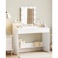Tocador con iluminación LED, brillo ajustable, mesa de maquillaje con espejo, tocador con 2 cajones y 2 compartimentos abiertos, moderno, blanco - details 13