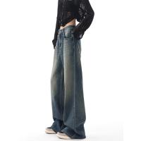 Pantalones vaqueros rectos azules estilo informal Vintage de cintura alta Pantalones largos de mujer estilo coreano pierna ancha pantalones vaqueros holgados - details 2