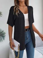 Cárdigans de punto de manga corta de color sólido casual para mujer - details 18