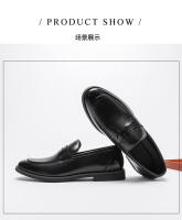 Mocasines de cuero estilo británico casual negro con un pedal y gorro. - details 10