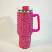 Taza aislada de Color sólido con diamantes, taza de café térmica con pajita, vaso aislado al vacío de acero inoxidable, helado térmico de 40oz - details 3