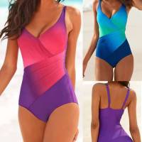 Bañador bikini arco iris desvanecimiento cambio talla grande una pieza - details 1
