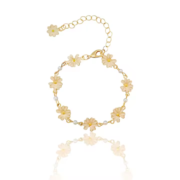 Her Lab Joyas 1 pieza chapada en oro de 18 quilates para mujer, pulsera ajustable con eslabones de flores, joyería - 1