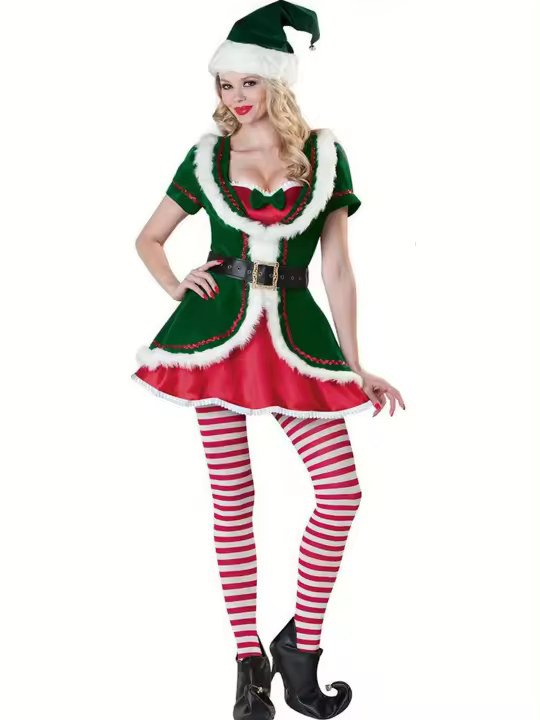 Cinturilla navideña icónica de poliéster para mujer, sombrero, detalles de trenzas trenzadas, cosplay navideño - 1