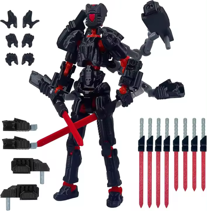 Figura de acción T13 con montaje completo, T13 mision 13 figuras originales juguetes impresos en 3D Nova 13 figuras de acción decoraciones de escritorio para amantes de los juegos juguete (negro rojo, 5,5 pulgadas) - 1
