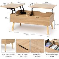 Mesa de Centro, Mesa de Centro Regulable en Altura, Extraíble, Extensible, Compartimento de Almacenaje Oculto Independiente, Tablero Elevable Doble, Mesa de Sofá de Salón, Color Nogal - details 37