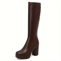 Botas de tacón de bloque de Color sólido para mujer, botas de vestir sin cordones, elegantes botas hasta la rodilla - details 8