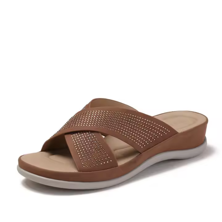 Sandalias de Verano para Mujer Tacón de Cuña Elegante Toe Abierto Estilo Romano con Diamantes de Imitación Moda 2025 - 1