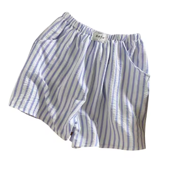 Pantalones cortos informales a la moda para primavera y verano, pantalones cortos elegantes a rayas de cintura alta para mujer, pantalones cortos holgados con bolsillo, pantalones cortos finos sueltos para interiores y exteriores - 1