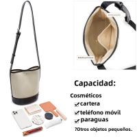 Bolso bandolera de mujer versátil casual bolso de mujer de alta gama de tela de algodón con bolso de cubo de cuero - details 0