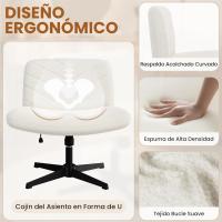 Silla de Oficina sin Reudas, Silla Piernas Cruzadas con Función Mecedora, Silla de Escritorio Ancha para Juegos, Silla de Maquillaje sin Brazos para Casa, Marfil - details 7