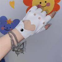 Guantes de medio Dedo de cuero PU para mujer, mitones góticos, corazón de Hip Hop, negro, blanco, hueco, Lolita JK, Anime coreano - details 3