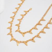 Collar con remaches de estilo étnico, colgante dorado con dientes de tiburón de Hip Hop, pulsera, accesorios de joyería, conjunto de joyería geométrica de plata - details 4