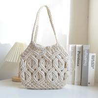 Bolso de Hombro de Playa de Algodón Tejido a Mano Bolso de Mano Blanco de Gran Capacidad para Chicas de Verano - details 6