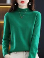 100% suéter de cachemira de lana merina, suéter tejido para mujer, jerséis de manga larga con cuello alto, ropa de otoño e invierno, Jersey cálido, Tops - details 6