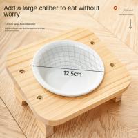 Cuenco de cerámica para gatos con soporte de madera, protege la columna Cervical, 1/2/3 cuencos, plato inclinado para gatos, alimentador elevado antideslizante desmontable para mascotas - details 5