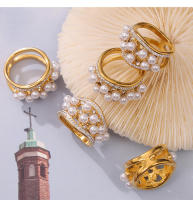 Nueva Bisutería Lujo Circonita Geométrico Anillo Pearl Mujer Elegant Abierto Trabajo Diario Accesorios - details 6