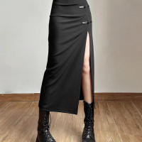 2025 negro Sexy Split Simple Casual todo-fósforo Hot Street Outing Cool Mature vitalidad personalidad tendencia básica falda de mujer - details 3