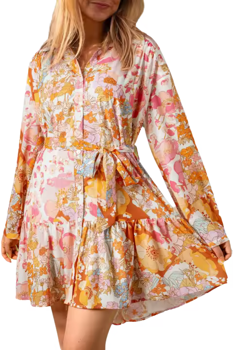Elrachen Mini vestido floral de cintura alta con nudo y botones con volantes para mujer, amarillo, tallas S-XL - 1