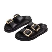 Sandalias planas de mujer de estilo superventas con suela gruesa y correa de doble hebilla, zapatillas suaves en primavera de talla grande - details 6