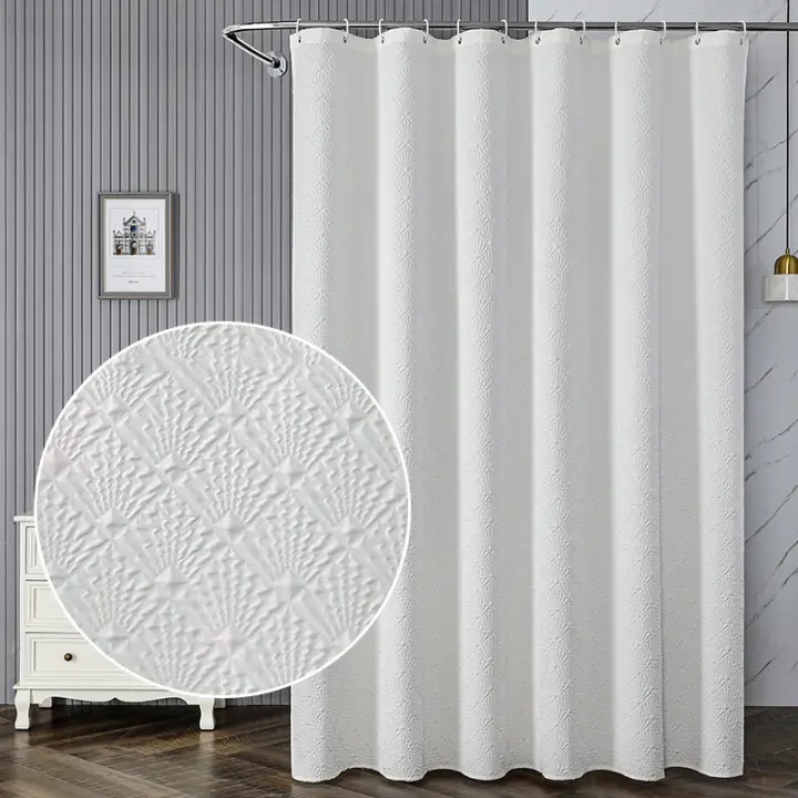 Cortina de Ducha Impermeable de Poliéster Sólido Accesorios de Baño Cortina de Ducha para Hogar sin Perforaciones - 1