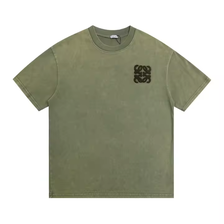 LOEVE-Camiseta de manga corta desgastada con copos de nieve lavados de algodón puro a la moda, camiseta holgada y versátil con Logo bordado para parejas de verano para hombre - 1