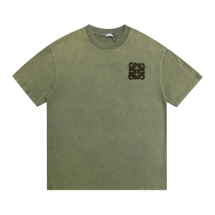LOEVE-Camiseta de manga corta desgastada con copos de nieve lavados de algodón puro a la moda, camiseta holgada y versátil con Logo bordado para parejas de verano para hombre - 1