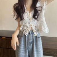 Tops Y2k de moda coreana de punto Ence para mujer, cárdigan de manga corta con cuello en V, chaqueta hueca, novedad de verano - details 8