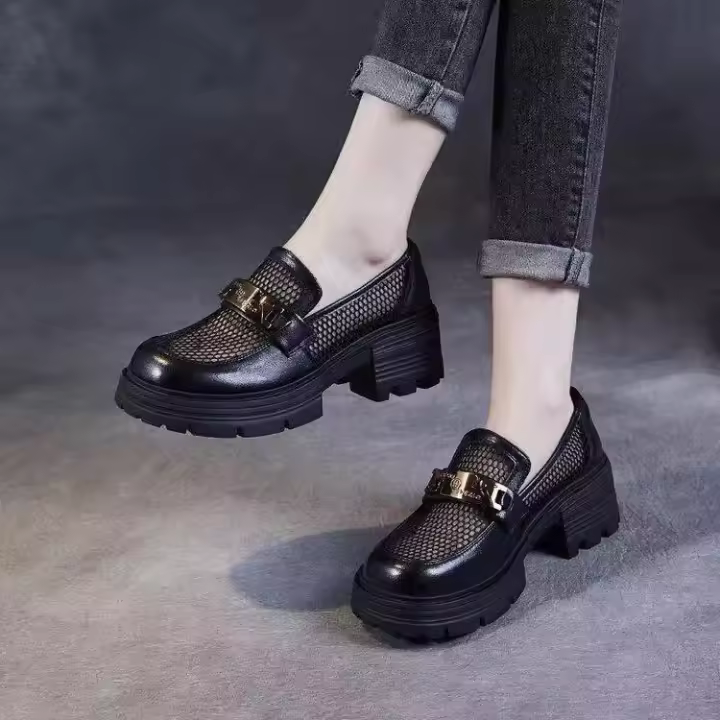 Zapatos de mujer estilo socialité francés de otoño, boca poco profunda, suela suave, tacón bajo plano, tipo abuela, sin cordones. - 1
