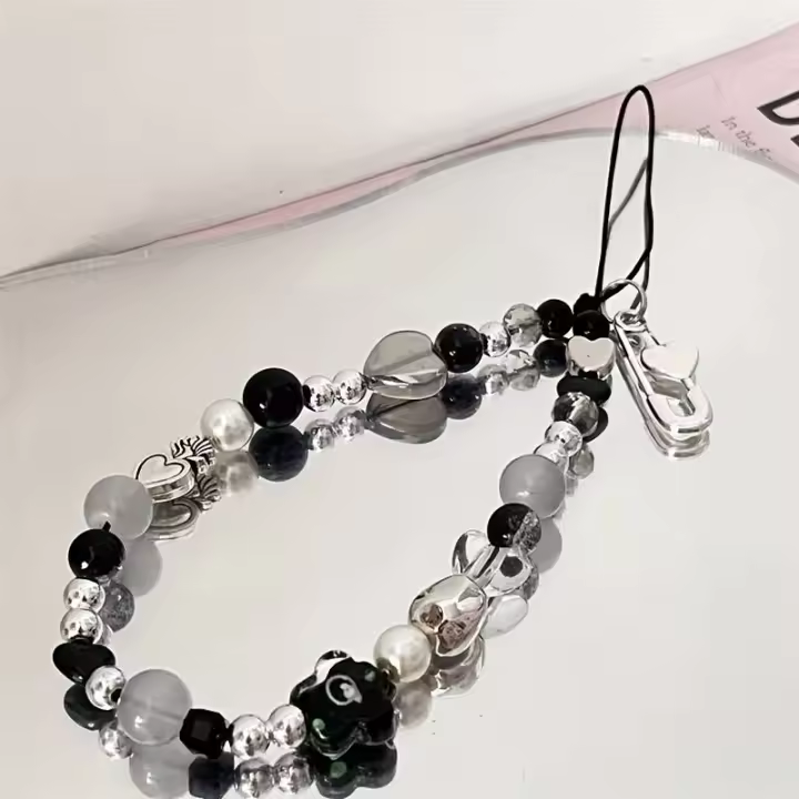 Correa de Encanto de Teléfono en Forma de Corazón Colgante de Abalorios de Flor para iPhone Samsung - 1