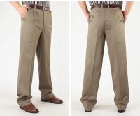 Pantalones Casuales de Cintura Alta para Hombres Color Sólido, Cintura Suelta, Algodón Puro, Doble Pliegue, Sin Arrugas - details 19