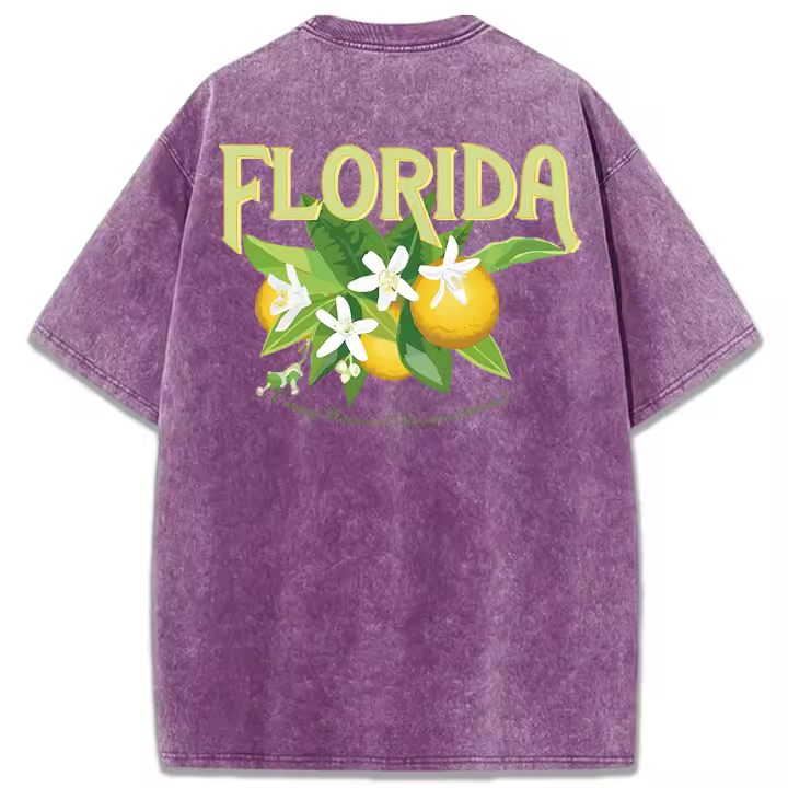 Camiseta lavada con diseño de flor de naranja de Florida para mujer, camisetas suaves de verano, ropa deportiva cómoda para mujer, Top informal Multicolor - 1